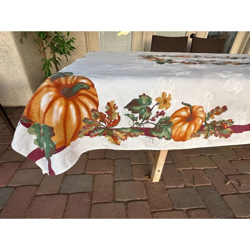 Thanksgiving Tablecloth Autumn Medley Harvest Pumpkin Fall 60X100 Damask Leaves
